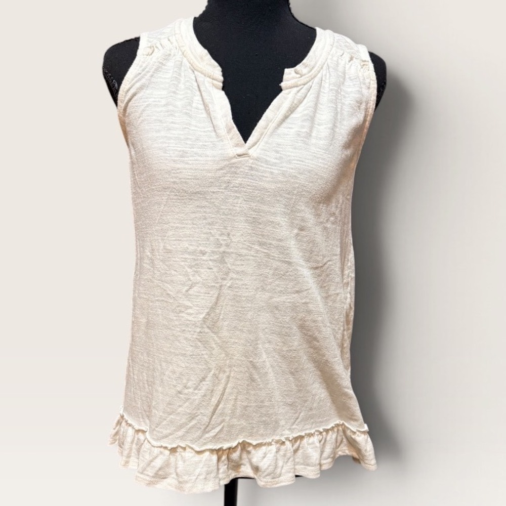Maeve Anthropologie Cream Ruffle Hem Sleeveless V-Neck Tulip Back Top Small